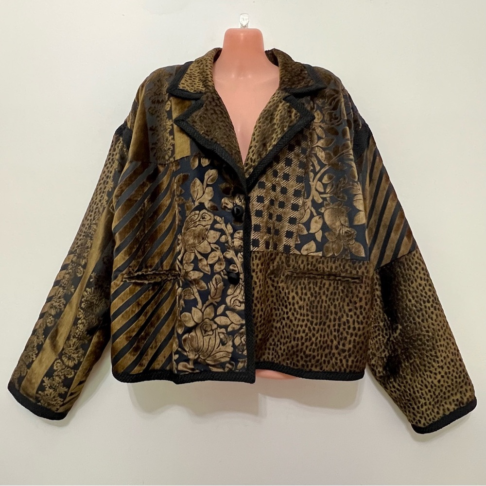 Vintage Max & Mabel Velveteen Patch Jacket Mixed Patterns Timeless